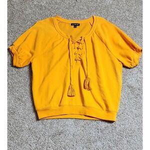 J. Crew Lace-Up Short Sleeve Sweatshirt Top Orange Tassel Boho Casual Medium